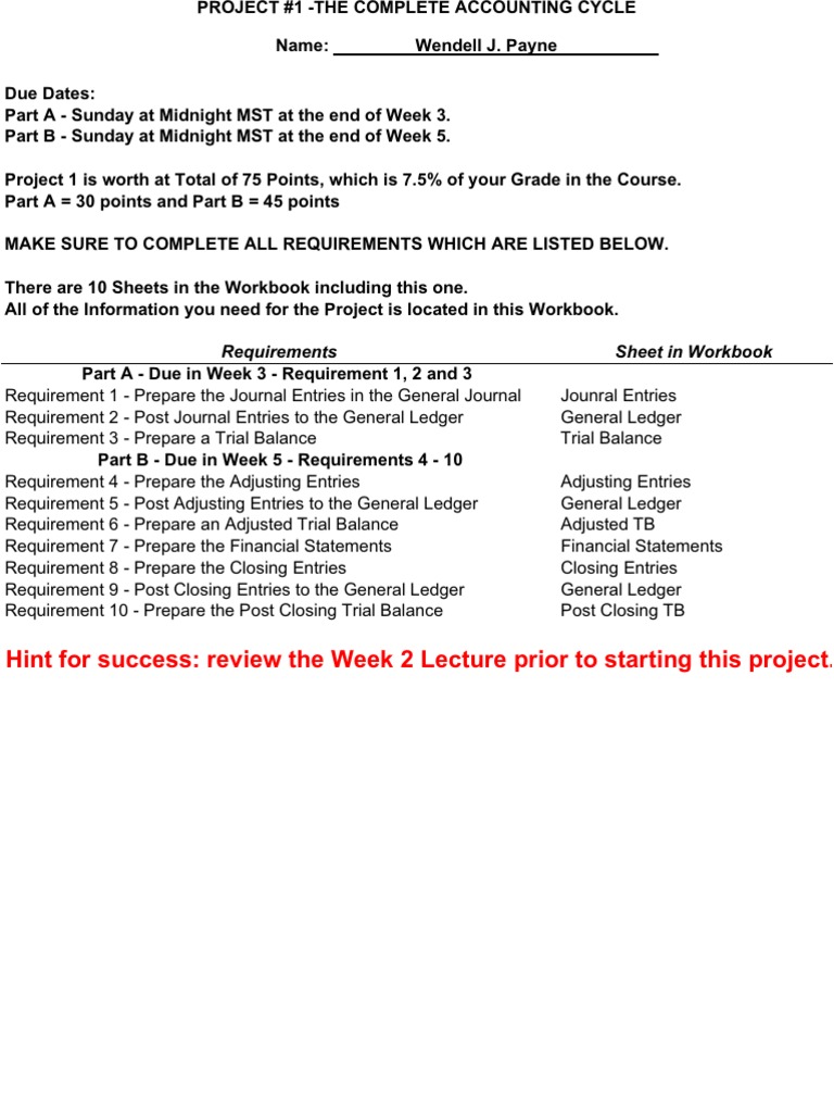Project 2 Workbook AB 1 Wendell Payne | PDF | Debits And Credits ...