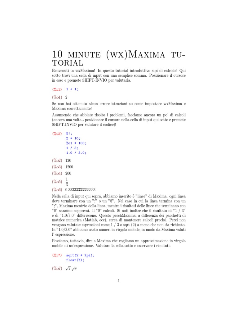 10 Minute (WX) Maxima Tutorial | PDF