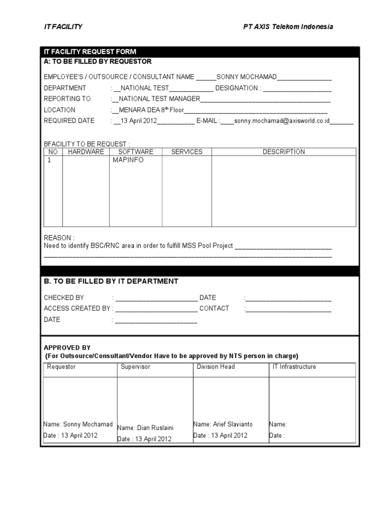 IT Facility Request Form for AXIS Telecom | PDF | Business