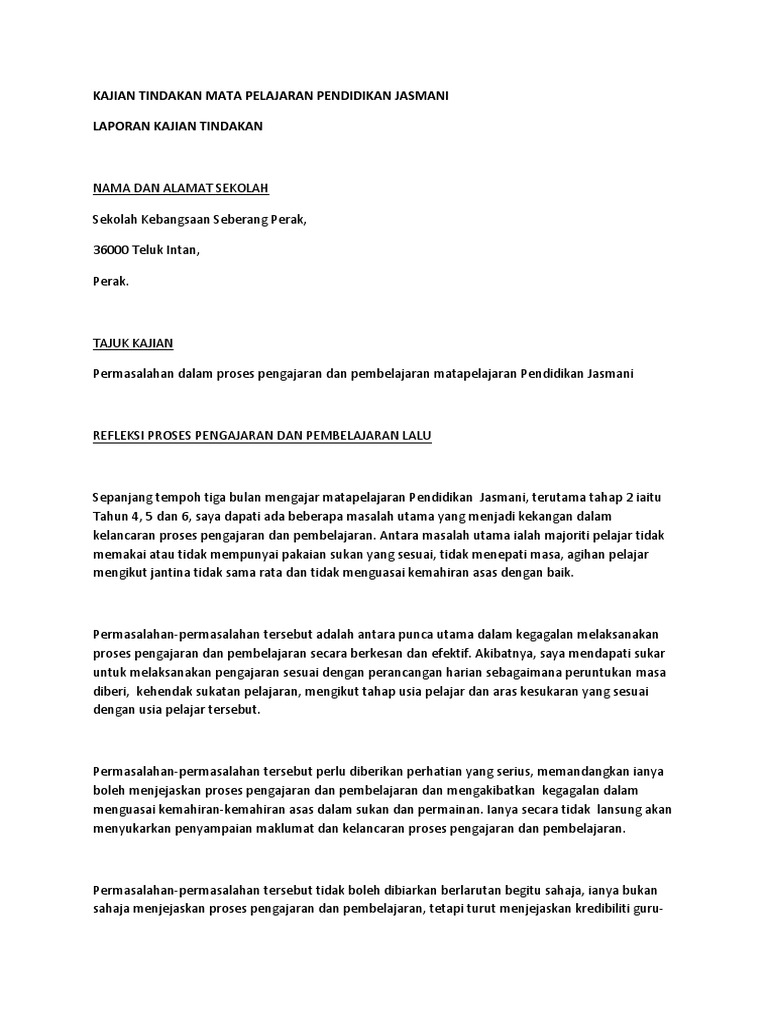 Kajian Tindakan Mata Pelajaran Pendidikan Jasmani Pdf