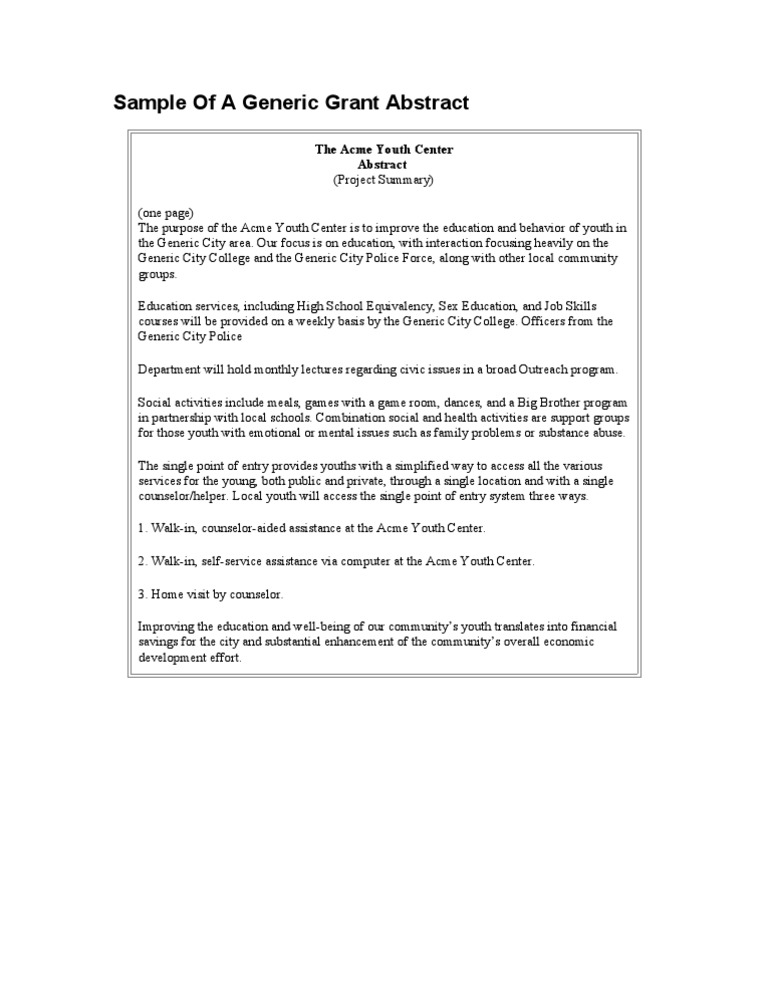 Sample of a generic grant abstract mental health psychological concepts