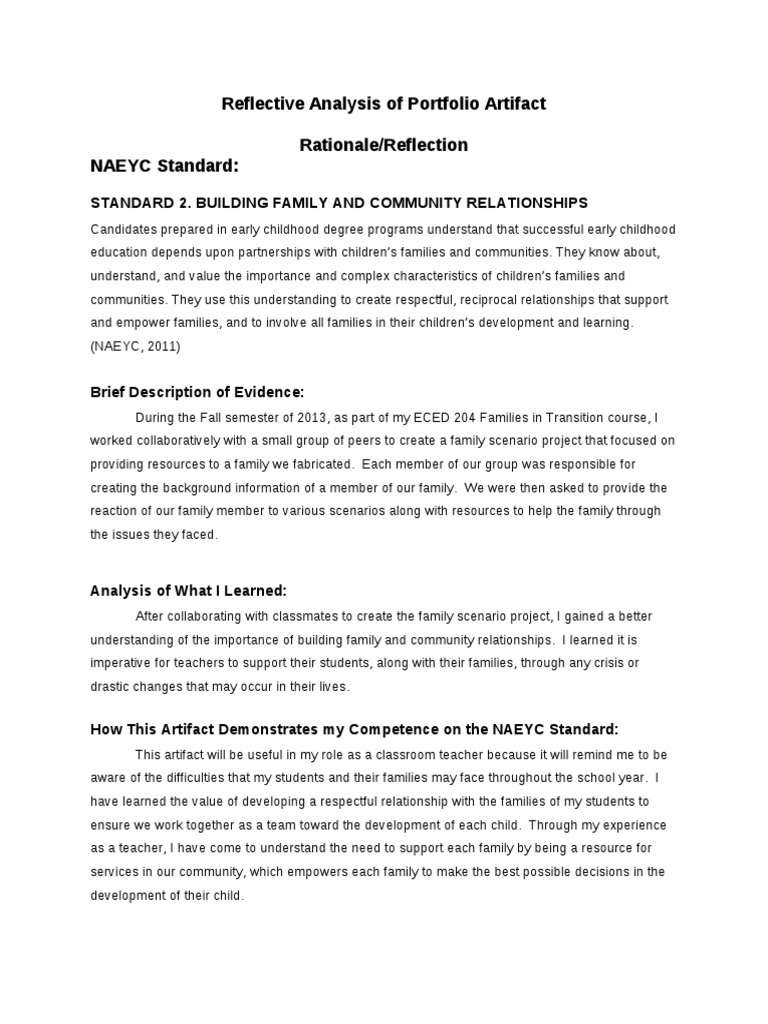 Reflective Analysis of Portfolio Artifact Rationale/Reflection NAEYC