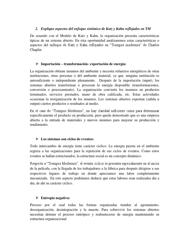 Explique Aspectos Del Enfoque Sistémico de Katz y Kahn Reflejados en TM PDF Realimentación