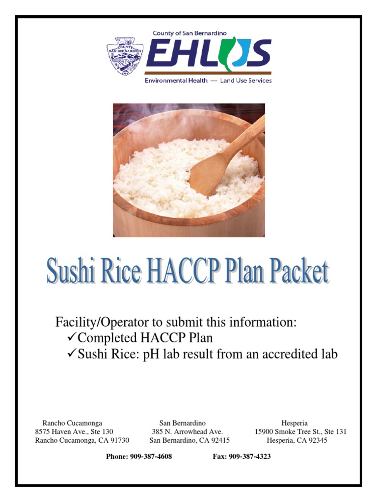 Sushi Rice Ha Ccp Plan Packet Ph Hazard Analysis And Critical