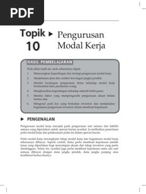 Topik 10 Pengurusan Modal Kerja Pdf