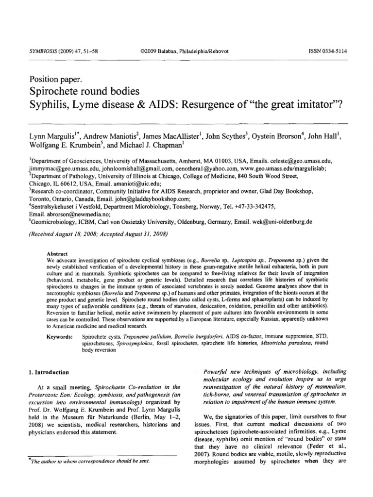 Spirochete Round Bodies Syphilis Lyme Disease Aids - 