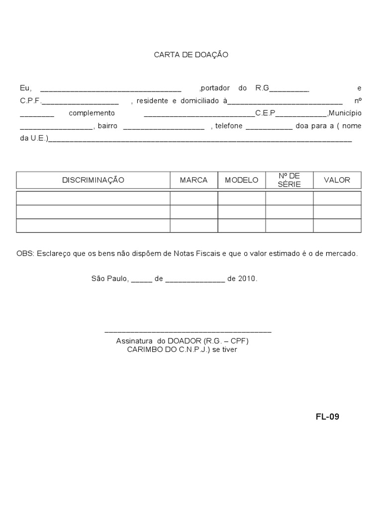 Modelo de Carta de Doação de Bens | PDF