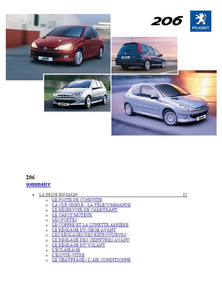 Peugeot 206 (Avr 2006 Sept 2006) Notice Mode Emploi Manuel Guide ...