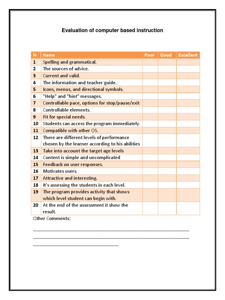 Evaluation Criteria for Computer-Based Instruction | PDF | Career & Growth