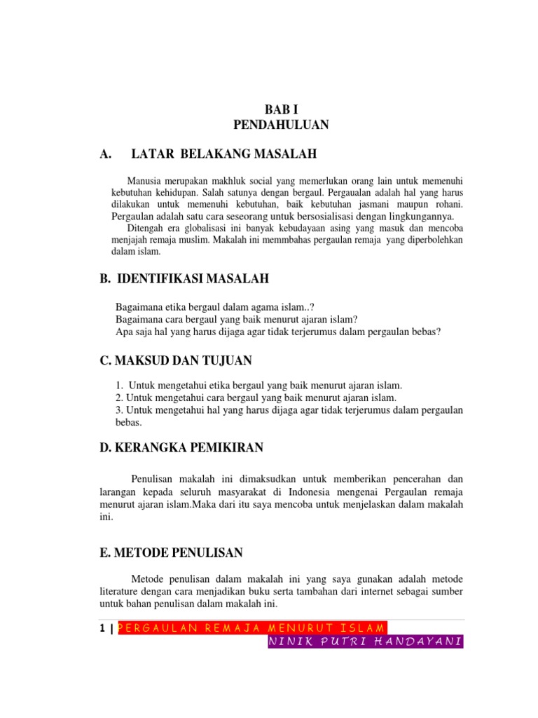 Makalah Pergaulan Remaja Menurut Islam