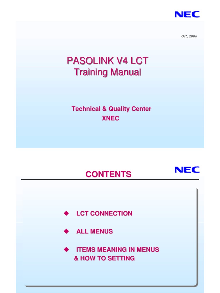 PASOLINK V4 LCT Training Manual | PDF | Computer Terminal | Electronics