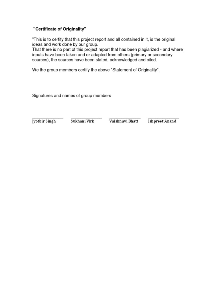 Certificate of Originality Statement | PDF