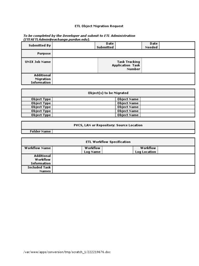 Etl Object Migration Request Template | PDF | Business