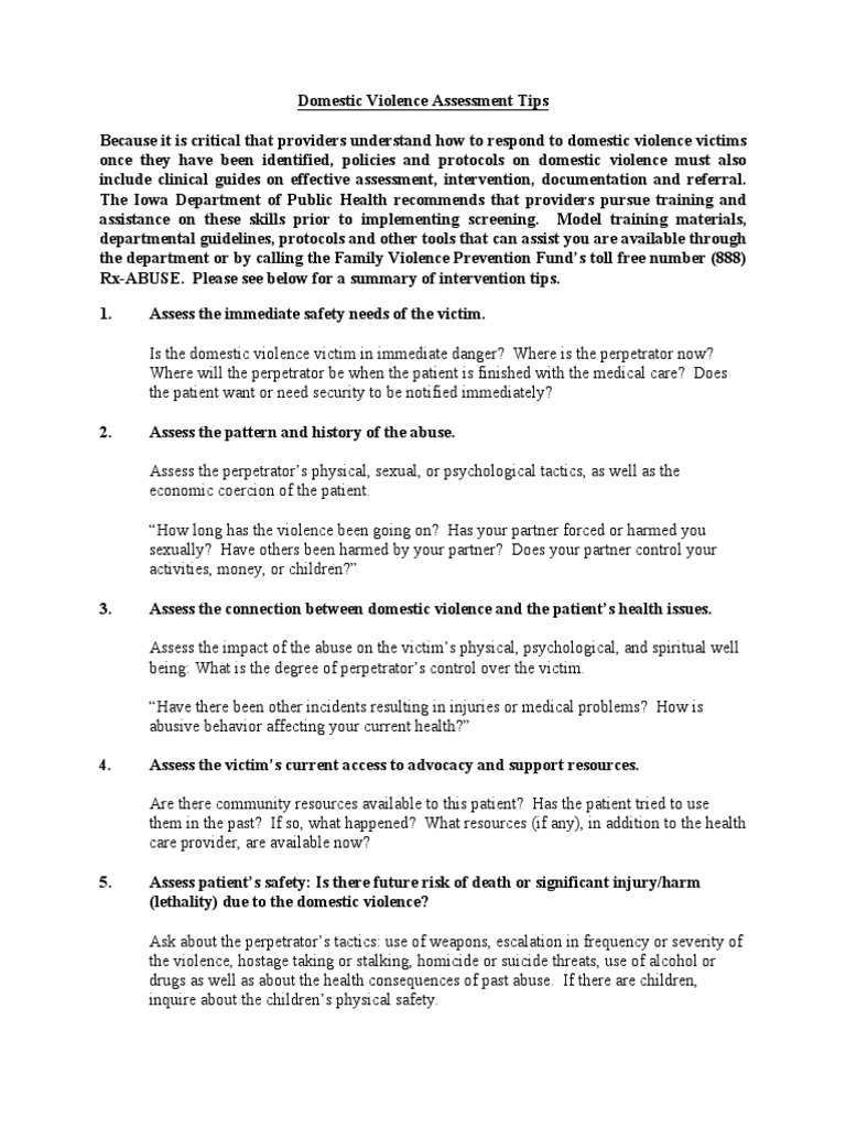 Domestic Violence Assessment Guidelines | PDF | Domestic Violence ...