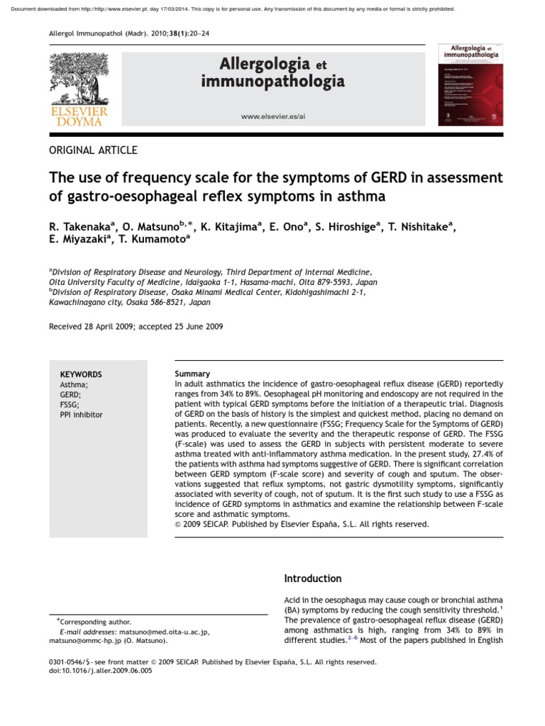 The Use of Frequency Scale For The Symptoms of GERD in Assessment of ...
