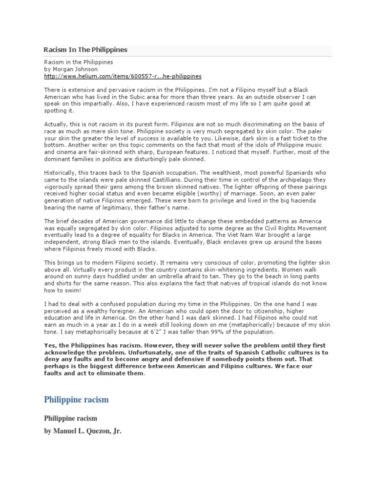 Racism and Colorism in the Philippines | PDF | Race (Human ...