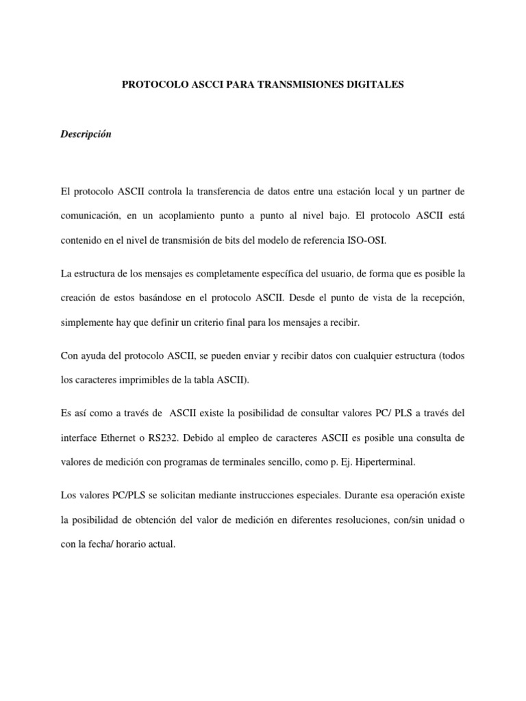 Protocolo ASCII Generalidades | PDF | Ascii | Protocolos de comunicaciones