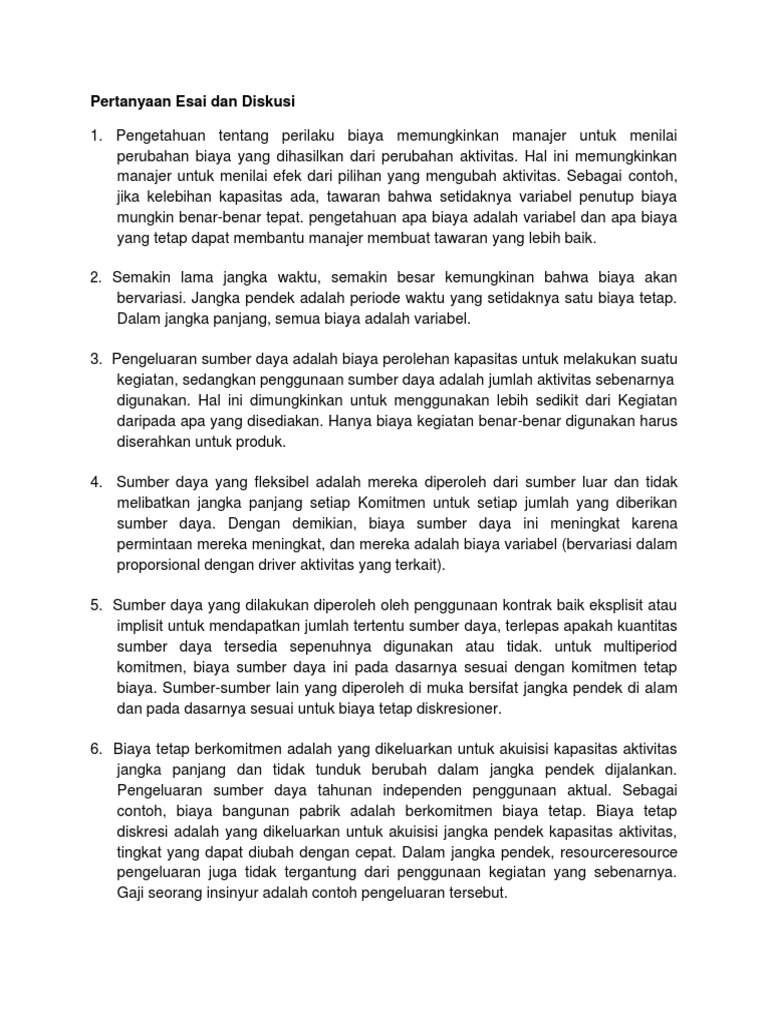 Pertanyaan Esai Dan Diskusi