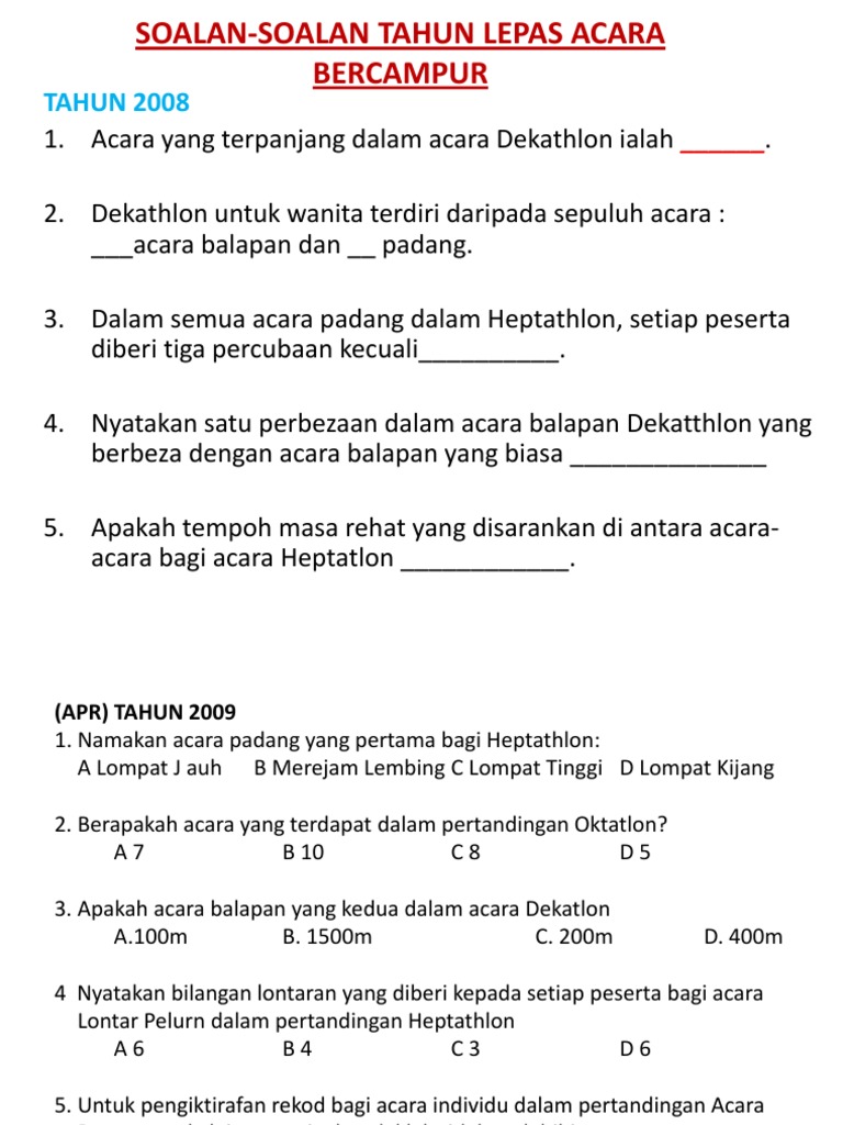 Soalan Soalan Tahun Lepas Acara Bercampur Pdf