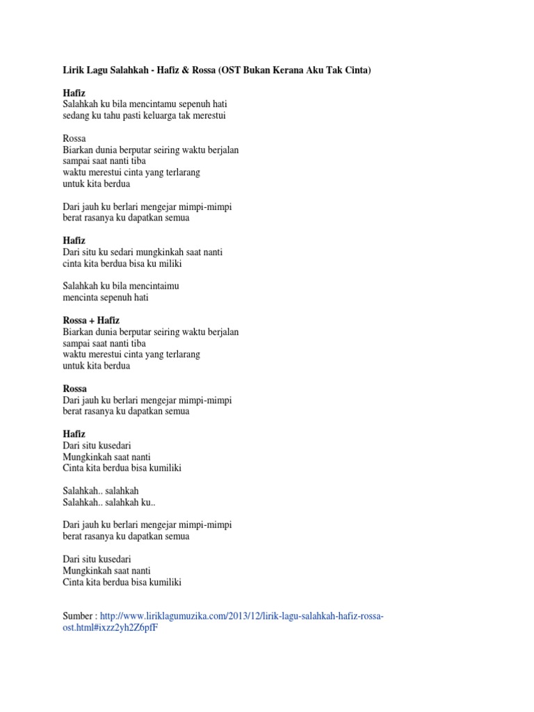 Lirik Lagu Salahkah