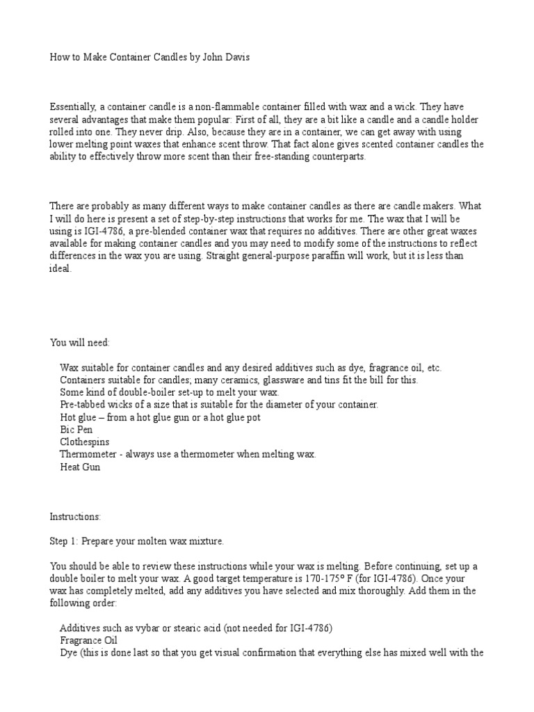 How To Make Container Candles by John Davis PDF Candle Lipid