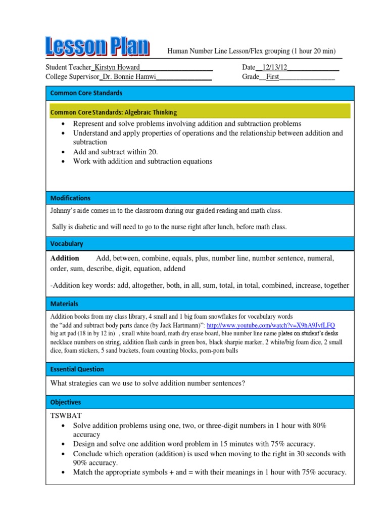 addition lesson plan | Physics & Mathematics | Mathematics | Free 30