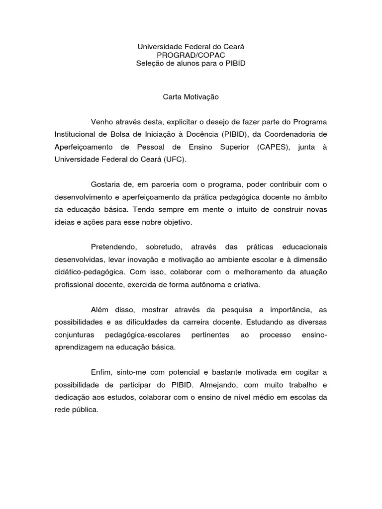 Carta Motivação Motivação Motivacional