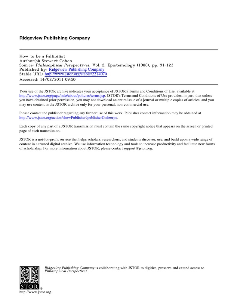 Cohen S, How To Be A Fallibilist | PDF | Epistemology | Skepticism
