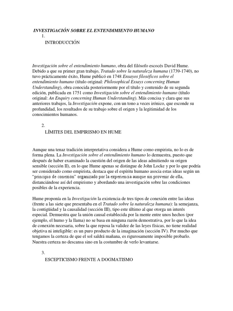 Investigación Sobre El Entendimiento Humano PDF David Hume Empirismo