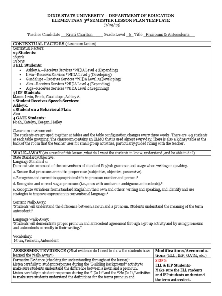 lesson 1 pronouns antecedents | Pronoun | Grammatical Gender