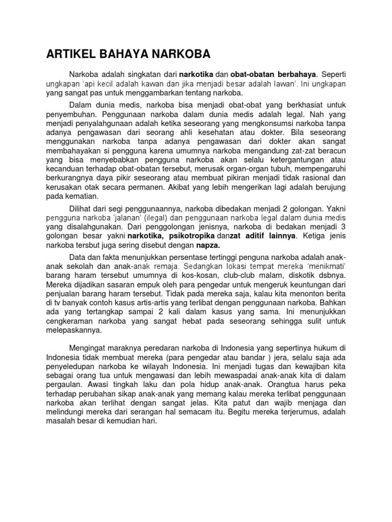 Artikel Bahaya Narkoba