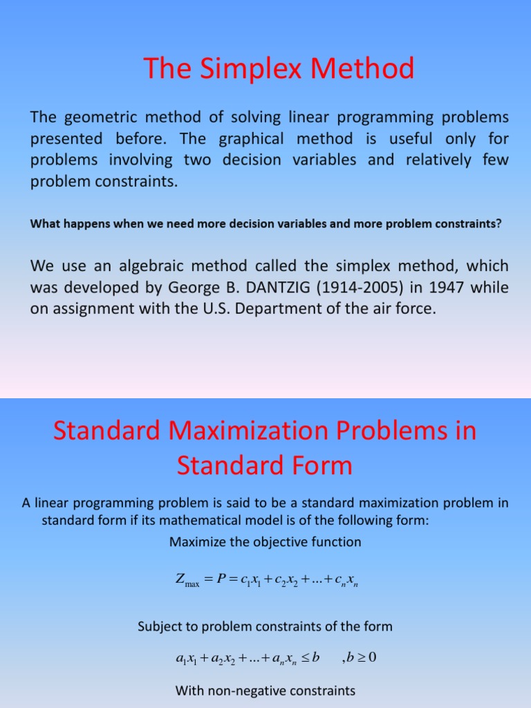 4-The Simplex Method | Linear Programming | Algebra