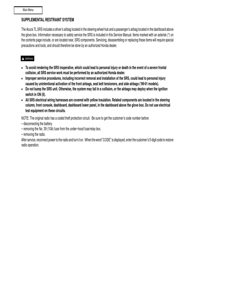 Acura 2.5TL 3.2TL (1995 -1998) Service Manual_Part1 | Airbag | Transmission