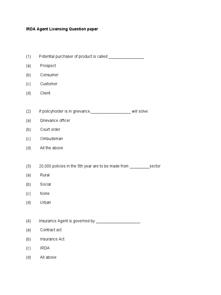 IRDA Agent Licensing Exam Prep | PDF | Life Insurance | Insurance