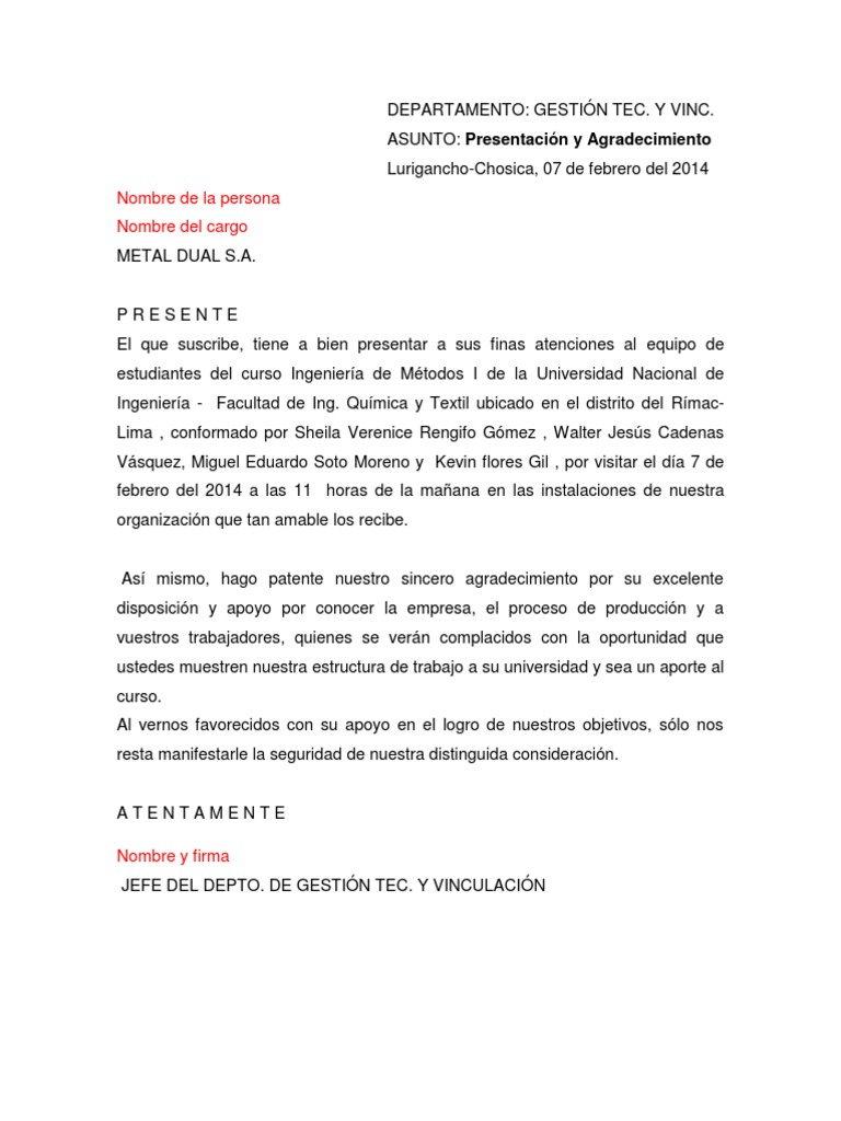 Carta de Agradecimiento PDF