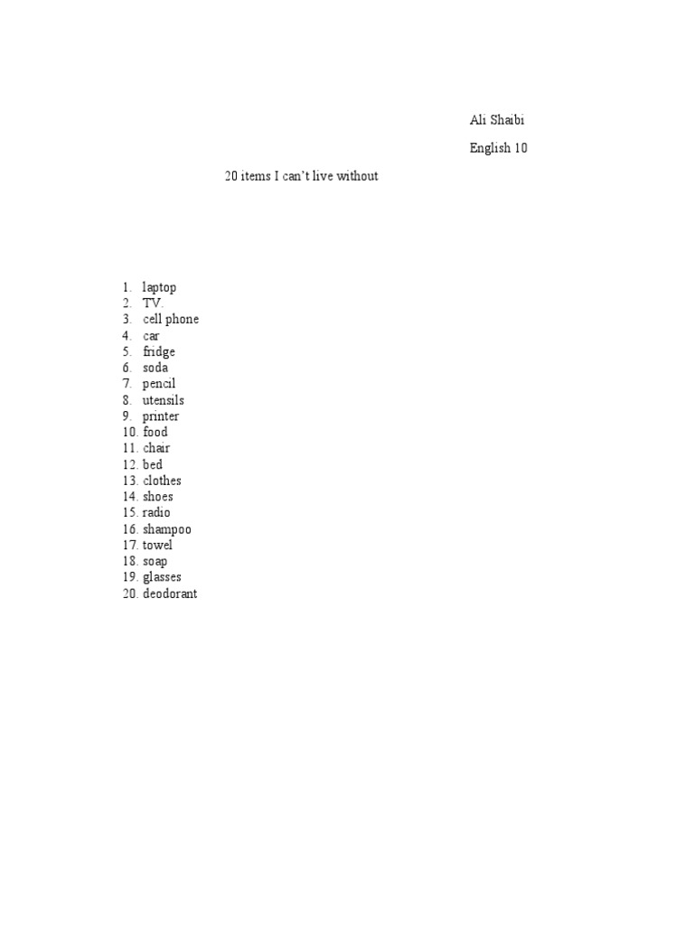 Essential 20 Items for Daily Life | PDF