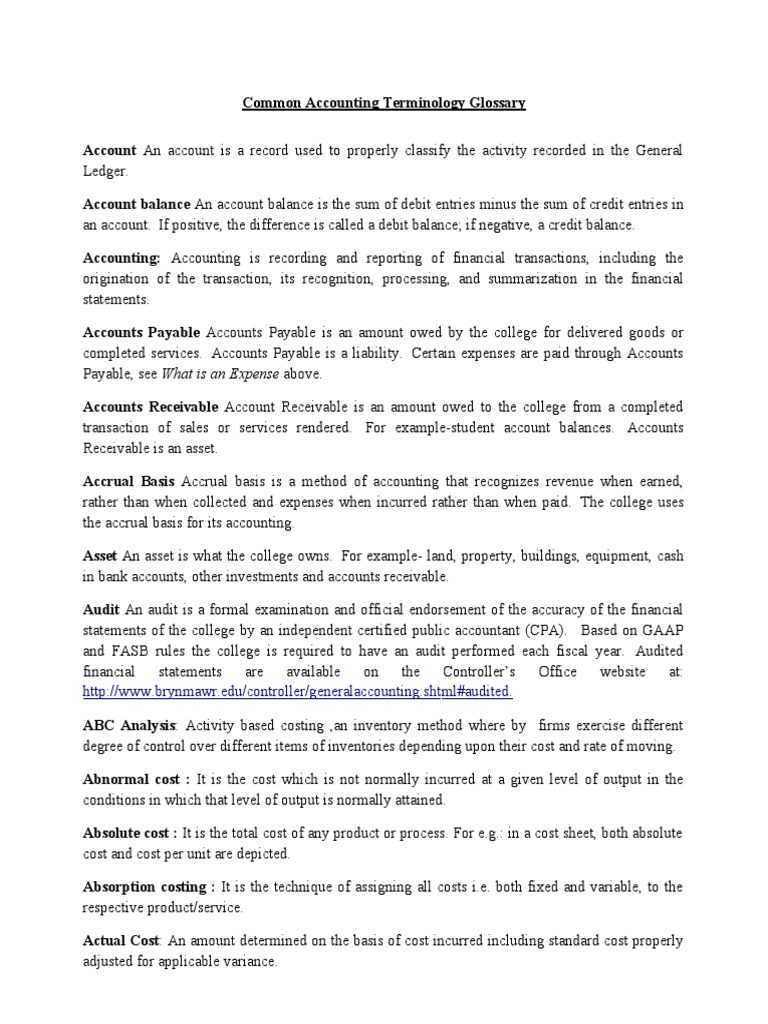 Accounting Terminology Glossary | PDF | Debits And Credits | Business ...