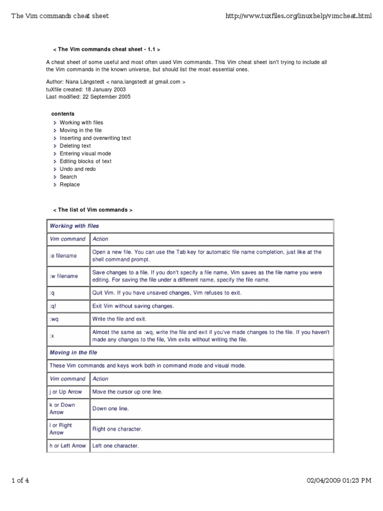 Essential Vim Commands Cheat Sheet | PDF | Home & Garden | Technology ...