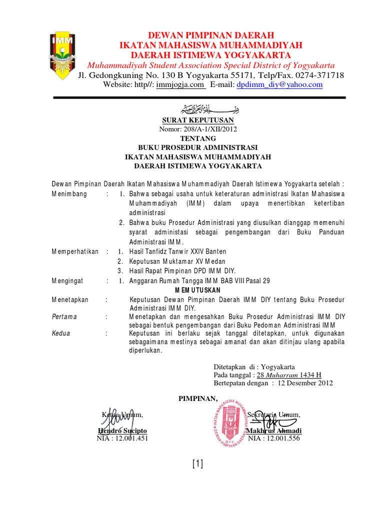 Buku Prosedur Administrasi Imm Diy