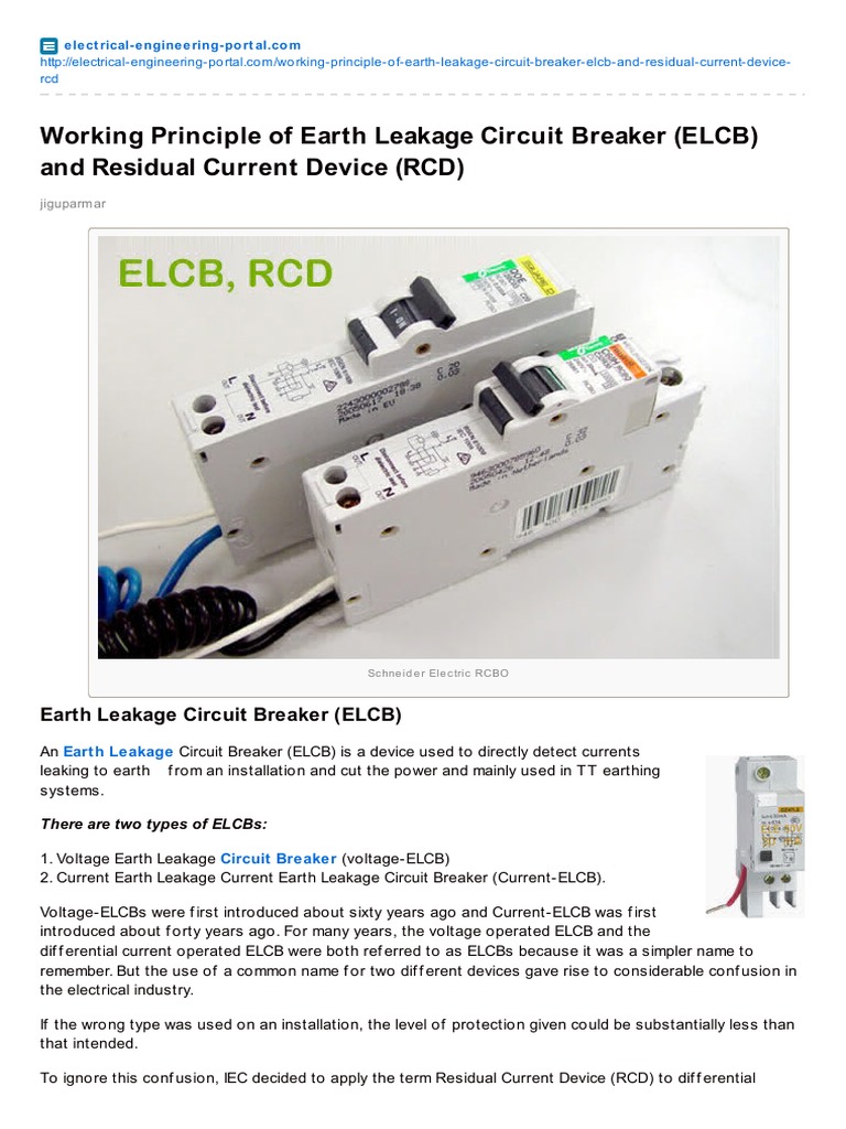 Working Principle of Earth Leakage Circuit Breaker ELCB and Residual Current Device RCD PDF