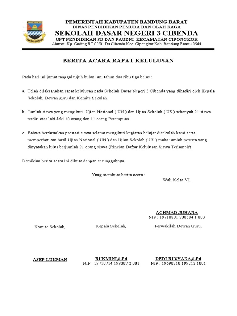 Berita Acara Kelulusan