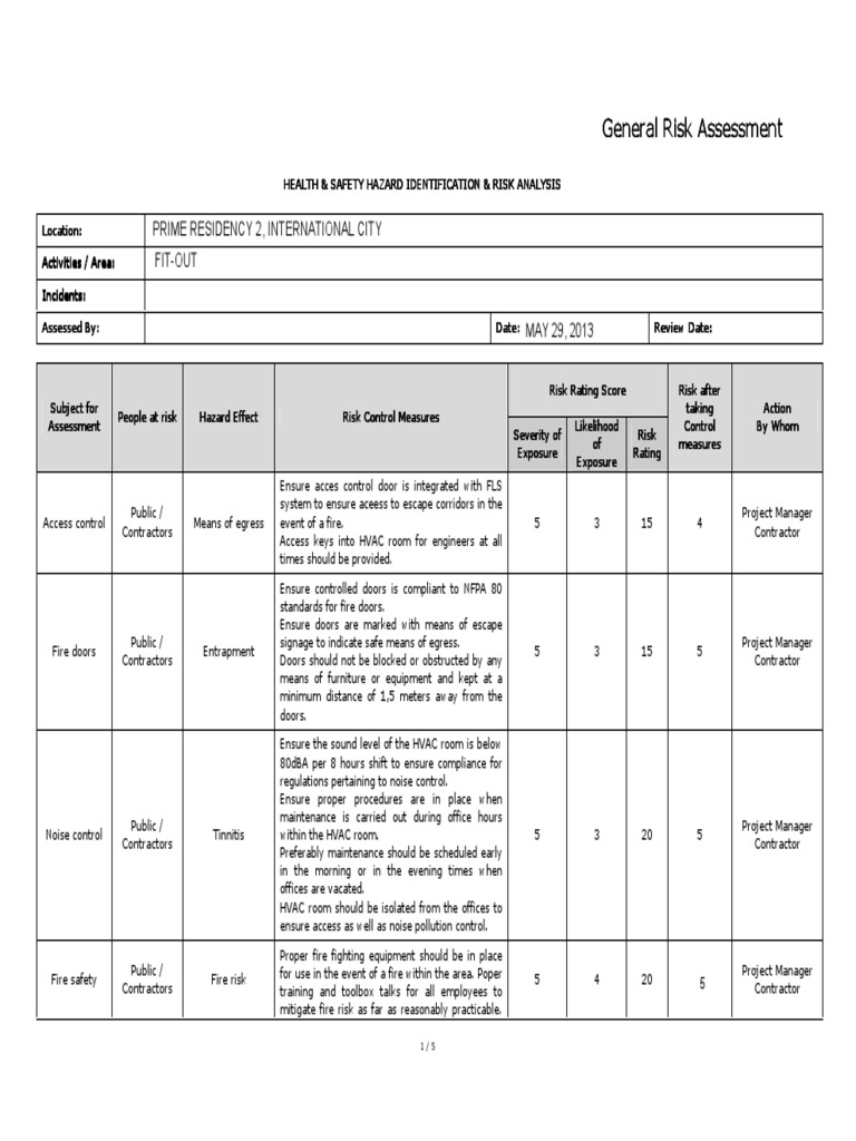Construction Risk Assessment Template | PDF | Personal Protective ...
