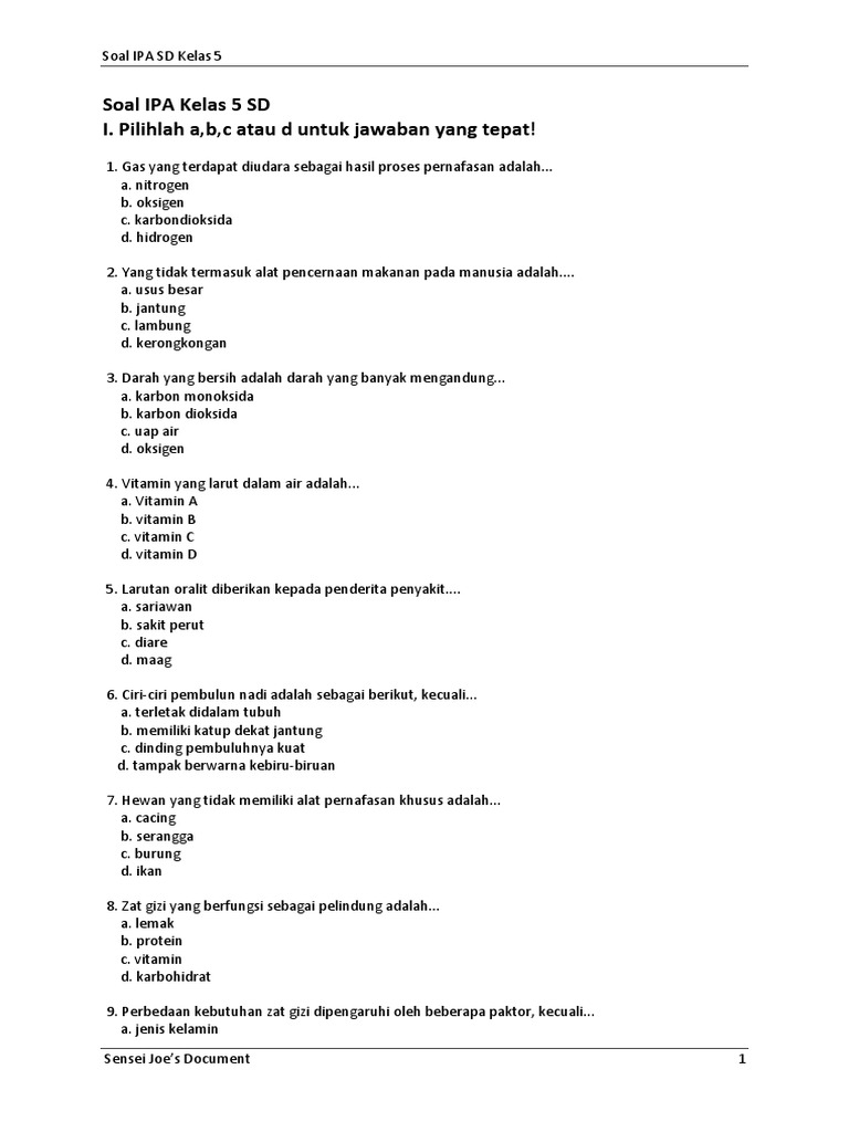 Soal Online Sd Ipa Kls 5