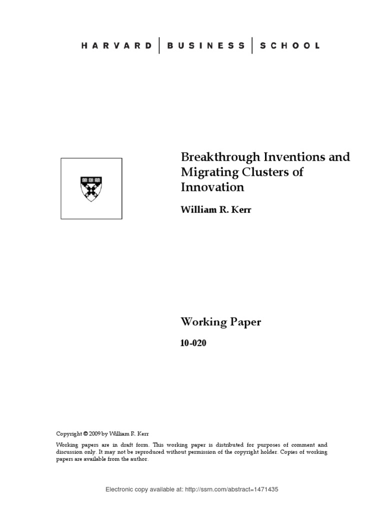 Breakthrough Inventions and Migrating Clusters of Innovation | PDF ...