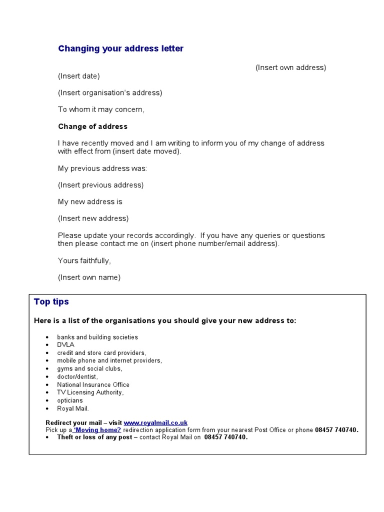 Change of Address Notification Template | PDF | Law