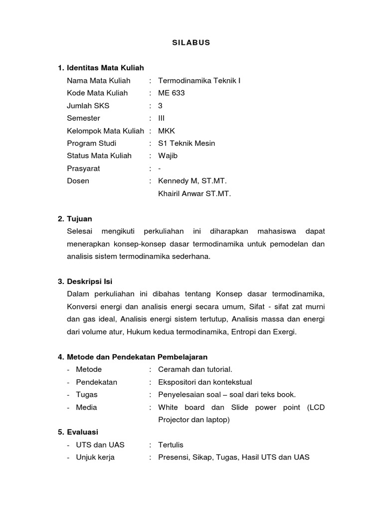 Contoh Silabus Dan RPP Termodinamika I PDF