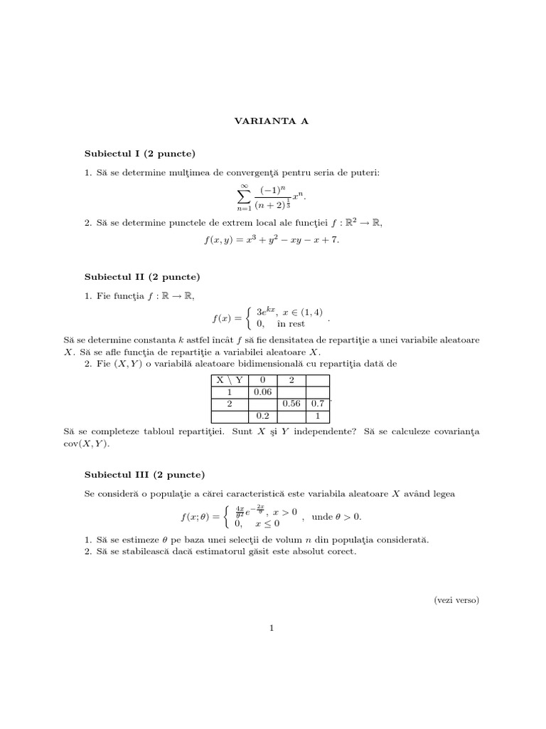 Subiecte Mate ASE 2010. | PDF