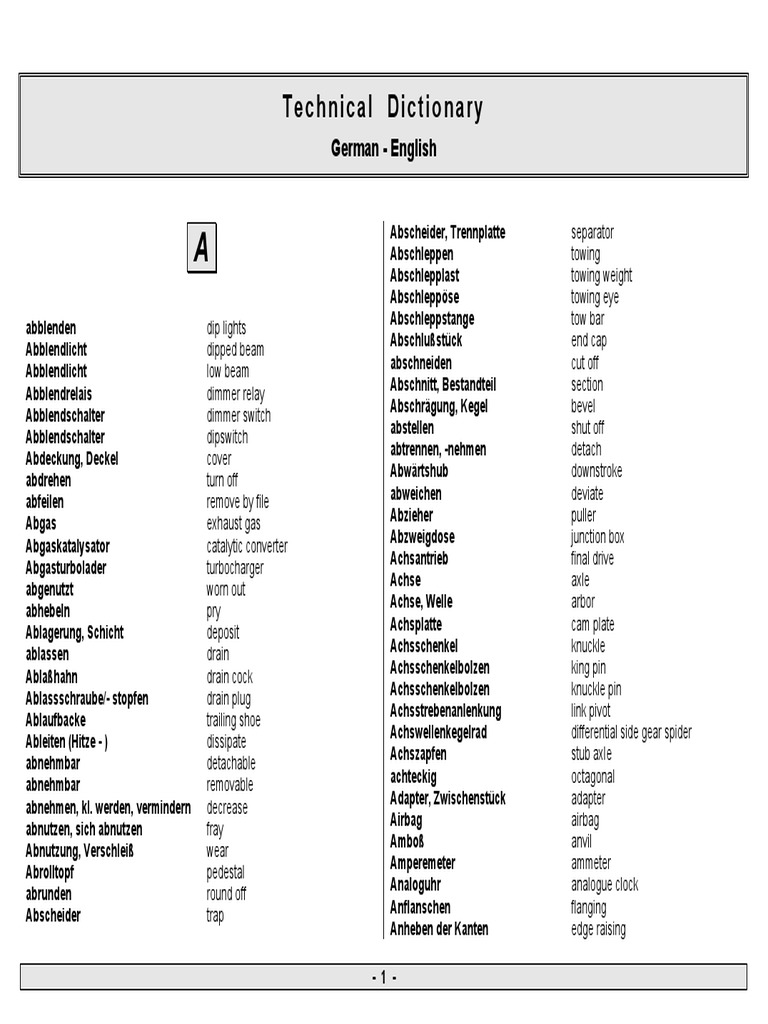 Technical Dictionary De-En | PDF