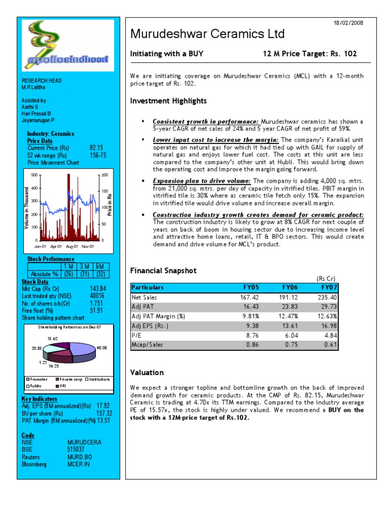 Murudeshwar Ceramics PDF Corporations Economies