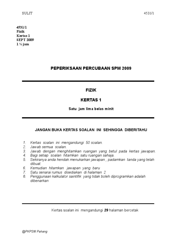 Pahang 2009 Spm Trial Physic Pdf